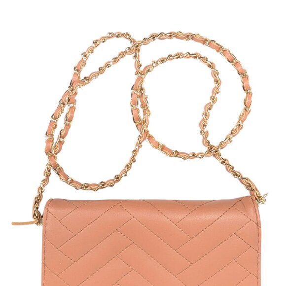 bebe Brown Faux Leather Sophia Quilted Chevron Chain Strap Convertible Crossbody - Picture 6 of 9